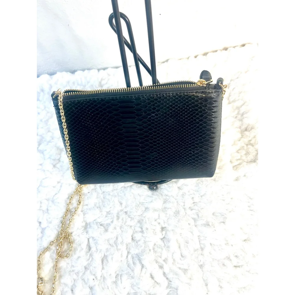 Mango MNG Coco Chain Bag Snake Skin Textured Black Crossbody purse